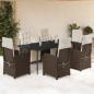 Preview: ARDEBO.de - 7-tlg. Garten-Essgruppe mit Kissen Braun Poly Rattan
