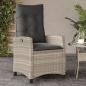 Preview: ARDEBO.de - Gartensessel mit Kissen Verstellbar Hellgrau Poly Rattan