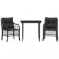 Preview: 3-tlg. Bistro-Set mit Kissen Schwarz Poly Rattan