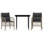 Preview: 3-tlg. Bistro-Set mit Kissen Hellgrau Poly Rattan