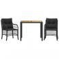 Preview: 3-tlg. Bistro-Set mit Kissen Schwarz Poly Rattan