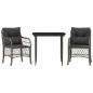 Preview: 3-tlg. Bistro-Set mit Kissen Grau Poly Rattan