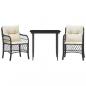 Preview: 3-tlg. Bistro-Set mit Kissen Schwarz Poly Rattan