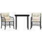 Preview: 3-tlg. Bistro-Set mit Kissen Schwarz Poly Rattan