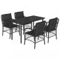 Preview: 5-tlg. Garten-Essgruppe mit Kissen Schwarz Poly Rattan