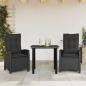 Preview: ARDEBO.de - 3-tlg. Garten-Essgruppe mit Kissen Schwarz Poly Rattan