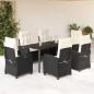 Preview: ARDEBO.de - 7-tlg. Garten-Essgruppe mit Kissen Schwarz Poly Rattan