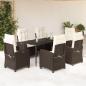 Preview: ARDEBO.de - 7-tlg. Garten-Essgruppe mit Kissen Braun Poly Rattan