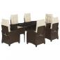 Preview: 7-tlg. Garten-Essgruppe mit Kissen Braun Poly Rattan