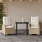 Preview: ARDEBO.de - 3-tlg. Garten-Essgruppe mit Kissen Beige Poly Rattan