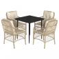 Preview: 5-tlg. Garten-Essgruppe mit Kissen Beige Poly Rattan