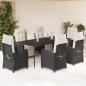Preview: ARDEBO.de - 7-tlg. Garten-Essgruppe mit Kissen Schwarz Poly Rattan