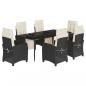 Preview: 7-tlg. Garten-Essgruppe mit Kissen Schwarz Poly Rattan