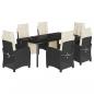 Preview: 7-tlg. Garten-Essgruppe mit Kissen Schwarz Poly Rattan