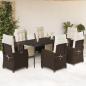 Preview: ARDEBO.de - 7-tlg. Garten-Essgruppe mit Kissen Braun Poly Rattan