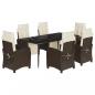 Preview: 7-tlg. Garten-Essgruppe mit Kissen Braun Poly Rattan
