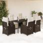 Preview: ARDEBO.de - 7-tlg. Garten-Essgruppe mit Kissen Braun Poly Rattan