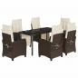 Preview: 7-tlg. Garten-Essgruppe mit Kissen Braun Poly Rattan