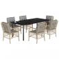 Preview: 7-tlg. Garten-Essgruppe mit Kissen Beigemischung Poly Rattan