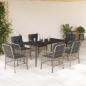 Preview: ARDEBO.de - 7-tlg. Garten-Essgruppe mit Kissen Hellgrau Poly Rattan