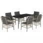 Preview: 7-tlg. Garten-Essgruppe mit Kissen Hellgrau Poly Rattan