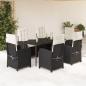 Preview: ARDEBO.de - 7-tlg. Garten-Essgruppe mit Kissen Schwarz Poly Rattan