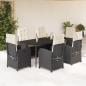 Preview: ARDEBO.de - 7-tlg. Garten-Essgruppe mit Kissen Schwarz Poly Rattan