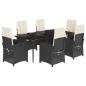 Preview: 7-tlg. Garten-Essgruppe mit Kissen Schwarz Poly Rattan
