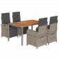 Preview: 5-tlg. Garten-Essgruppe mit Kissen Grau Poly Rattan