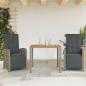 Preview: ARDEBO.de - 3-tlg. Bistro-Set mit Kissen Grau Poly Rattan