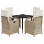 Preview: 5-tlg. Garten-Essgruppe mit Kissen Beige Poly Rattan