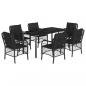 Preview: 7-tlg. Garten-Essgruppe mit Kissen Schwarz Poly Rattan