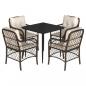 Preview: 5-tlg. Garten-Essgruppe mit Kissen Braun Poly Rattan