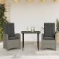 Preview: ARDEBO.de - 3-tlg. Garten-Essgruppe mit Kissen Grau Poly Rattan