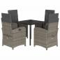 Preview: 5-tlg. Garten-Essgruppe mit Kissen Grau Poly Rattan
