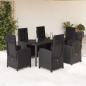 Preview: ARDEBO.de - 7-tlg. Garten-Essgruppe mit Kissen Schwarz Poly Rattan