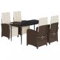 Preview: 5-tlg. Garten-Essgruppe mit Kissen Braun Poly Rattan