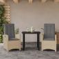 Preview: ARDEBO.de - 3-tlg. Garten-Essgruppe mit Kissen Beigemischung Poly Rattan