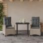 Preview: ARDEBO.de - 3-tlg. Garten-Essgruppe mit Kissen Hellgrau Poly Rattan