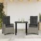 Preview: ARDEBO.de - 3-tlg. Garten-Essgruppe mit Kissen Grau Poly Rattan