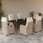 Preview: ARDEBO.de - 7-tlg. Garten-Essgruppe mit Kissen Beige Poly Rattan