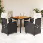 Preview: ARDEBO.de - 5-tlg. Garten-Essgruppe mit Kissen Schwarz Poly Rattan