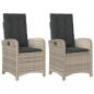 Preview: Gartensessel mit Kissen 2 Stk. Verstellbar Hellgrau Poly Rattan