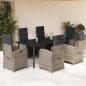 Preview: ARDEBO.de - 7-tlg. Garten-Essgruppe mit Kissen Grau Poly Rattan