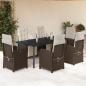 Preview: ARDEBO.de - 7-tlg. Garten-Essgruppe mit Kissen Braun Poly Rattan