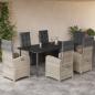 Preview: ARDEBO.de - 7-tlg. Garten-Essgruppe mit Kissen Hellgrau Poly Rattan