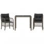 Preview: 3-tlg. Bistro-Set mit Kissen Grau Poly Rattan