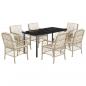 Preview: 7-tlg. Garten-Essgruppe mit Kissen Beige Poly Rattan