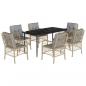 Preview: 7-tlg. Garten-Essgruppe mit Kissen Beigemischung Poly Rattan