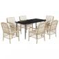 Preview: 7-tlg. Garten-Essgruppe mit Kissen Beige Poly Rattan